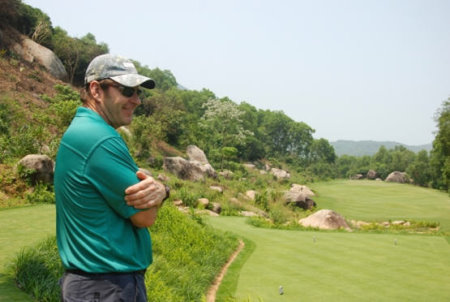 Sir Nick Faldo at the par-3 11th hole, his favourite on the new Laguna Lang Co course