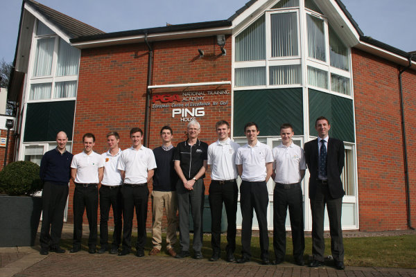 Edgbaston Golf Club head pro David Fulcher (left) with PGA business skills development manager Gary Jackson (centre) and first year AGMS students.