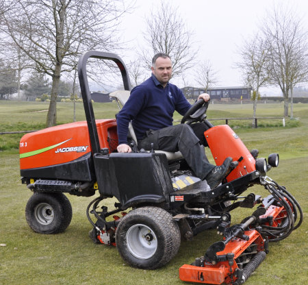 Steve Lloyd with a Jacobsen TR3 mower at Burghilll Valley Golf Club