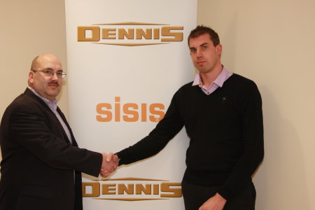 Dennis and SISIS Customer Manager Roger Moore (left) announces a new strategic partnership with Fusion Media’s Managing Director Christopher Bassett