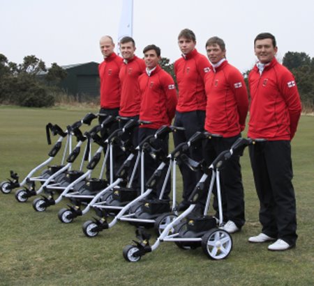 The England Elite at Ganton GC receiving their PK SPORT trolleys