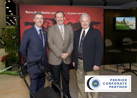  CMAE executive director Jerry Kilby, centre, with, from left, Toro’s Andrew Brown and Barry Becket