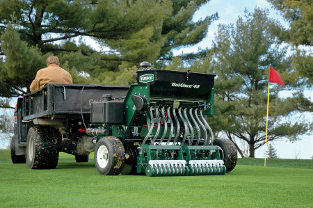 The new Turfco TriWave 40 is a self-contained trailed overseeder, which can be towed by almost any turf maintenance vehicle
