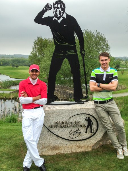 This stunning new life-size statue of Seve Ballesteros now greets all visitors to The Shire London…and two of the first people to see it were Arsenal internationals Theo Walcott and Aaron Ramsey