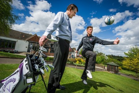 Addington Court GC General Manager Clive Hartley(l) watches 25-year old Chris McClatchie, Academy Professional at the golf club, hone his ball skills before this weekend’s Footgolf event.
