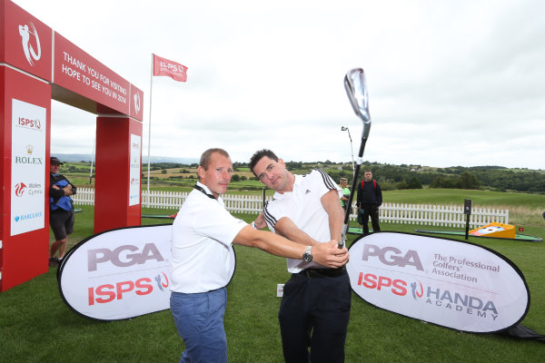 Welsh Paralympic Gold Medallist, Mark Colbourne receiving top tips from ISPS HANDA PGA Academy Pro, Craig Thomas at Celtic Manor Resort during the ISPS HANDA Wales Open (photo credit Sporting Wales)