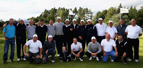 GB&I team and caddies gather for a team shot after their stunning fightback in the Sunday singles at Slaley Hall (courtesy of Matt Lewis at Getty Images)