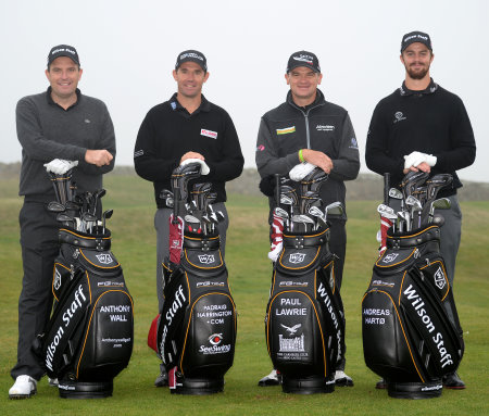 Wilson Staff Tour Advisory players Anthony Wall,Padraig Harrington, Paul Lawrie and Andreas Hartø help launch the FG Tour M3 range of clubs at St Andrews