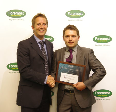 Motocaddy Marketing Manager Oliver Churcher (right) receives the ‘Most Innovative Product’ award from Foremost Director Andy Martin