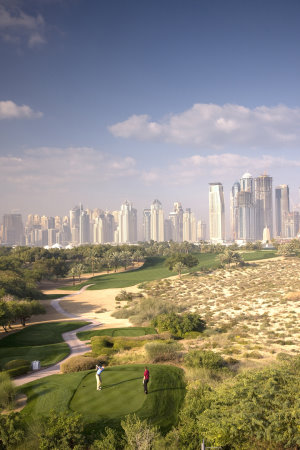 The 8th hole on the Majlis course at Emirates Golf Club, managed by Dubai Golf, who have signed a strategic supplier agreement with Desert Turfcare