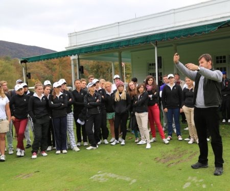 Sir Nick Faldo giving a clinic to competitors during the 17th Faldo Series Grand Final at The Greenbrier in West Virginia, USA
