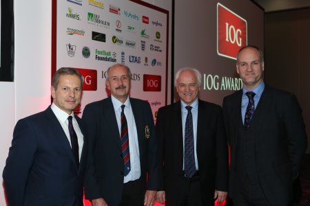 Adding golf-focused categories to the IOG Industry Awards, from left: Geoff Webb, IOG chief executive; Chris Sealey, BIGGA vice chairman, David Teasdale, IOG chair and Jim Croxton, BIGGA CEO