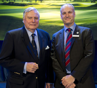 Peter Alliss with Jim Croxton at the Welcome Reception sponsored by Jacobsen
