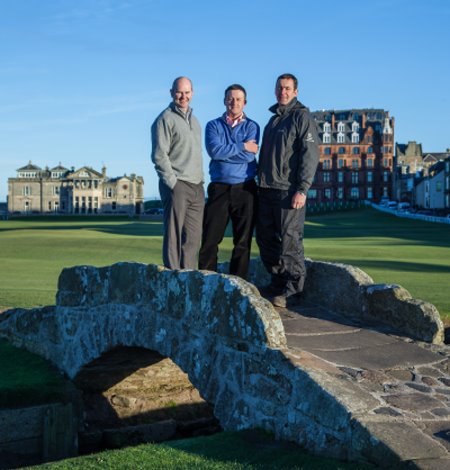 (l - r) Stephen Mair (PinPointGolf) Marcus Lovelock (PinPointGolf) and Gordon McKie (Old Course Manager St Andrews)