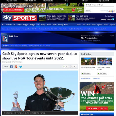 Sky Sports Golf webpage
