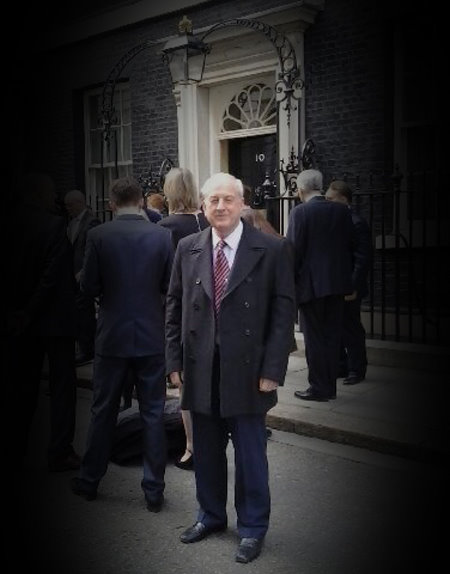 David Croxton, Chair of the GTC's Trailblazer Group, outside the door of No 10 Downing Street. (Photograph by Ryan Bezzant)