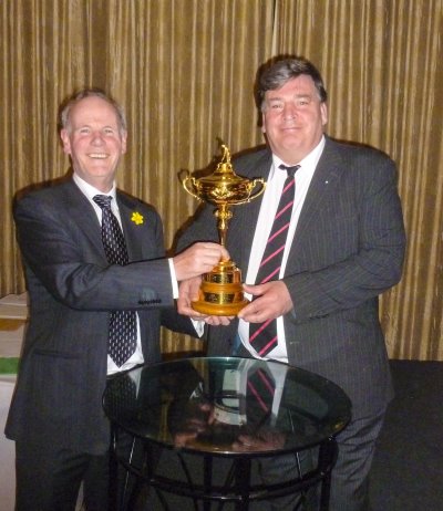 Nicholas Turner, owner of Drayton Leisure Golf Centre (right), with Sandy Jones and the Ryder Cup