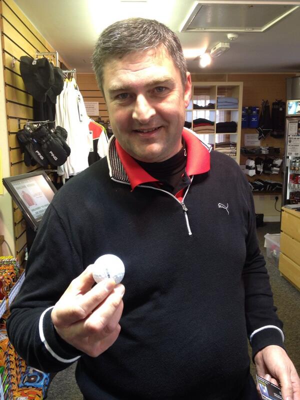 Rich Warnes with his Bridgestone e6 ball he used to ace the 16th hole at Hainsworth Park Golf Club