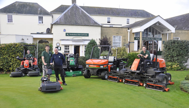 Greg Cox (far left), Course manager John Hall, Mike Harris of TH White and Adam Baldwin with the club’s new acquisitions