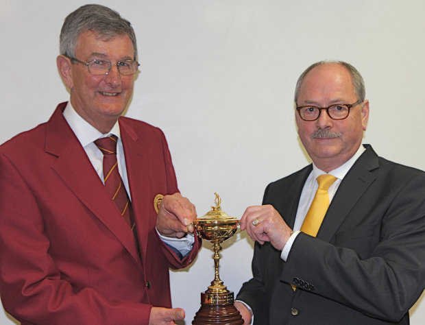  PGA captain Neil Selwyn-Smith, presenting Dr Phil Weaver with a miniature Ryder Cup (courtesy of Adrian Milledge)