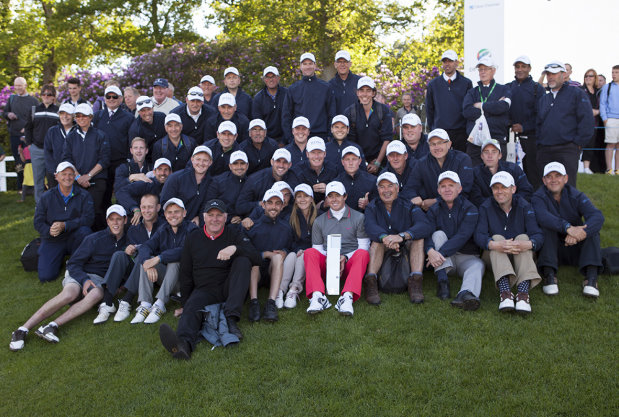BIGGA team of volunteers at Wentworth for BMW PGA Championship pictured with the winner, Rory McIlroy