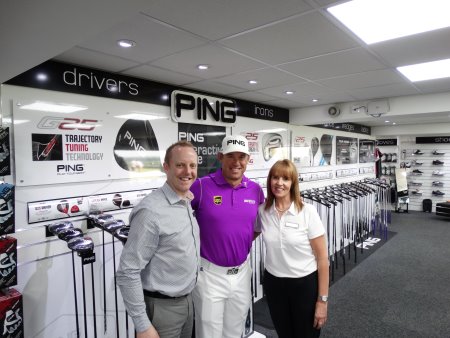 Lee Westwood with Martin Robinson, General Manager & Sally Robinson Retail Manager both of Gainsborough GC. (they are not related)