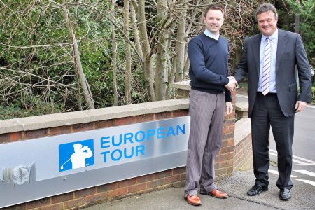  European Tour Sales Director Tim Shaw (right) with Richard Fryer, Footjoy's Sales and Marketing Director