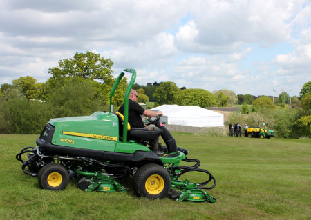Cutting the rough on Morley Hayes’ The Tower Course with one of the new 2014 range of John Deere mowers