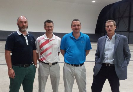 Pictured left to right inside Glow, Bluewater, are Damian Benstead from the London Golf Show, Barry Young and Terry Sims of Silvermere Golf Complex, and Mark De’Ath of Glow