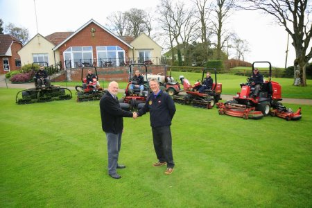 Chris Watson, course manager, (right) with Dennis Lumley from Devon Garden Machinery.