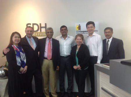 From left: Alice Ho, Andy Stangenberg (president Q-Principle Inc), Mike Sebastian (president CMAA-Asia), Murali Nair (executive director SDH), Angela Raymond (executive director CMAA-Asia), Chia Tuck Keong (managing director SDH) and Lawrence Young (education director, CMAA-Asia)