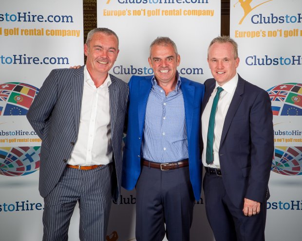 ClubstoHire Brand Ambassador Paul McGinley with principal investor Gerry McKernan (left) and CEO Tony Judge (right)