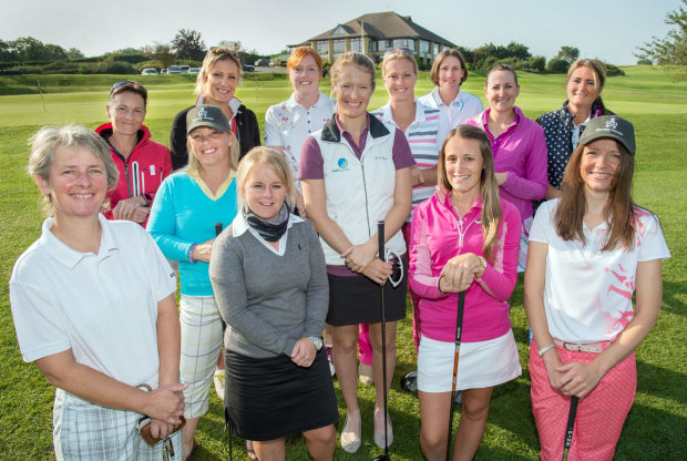 Lady Professionals at the Dormy Golf Challenge 2014: (from left) Caroline Griffiths, Nicky Lawrenson, Carole Pope, Lucinda Davies, Alex Keighley, Hannah Ralph, Alison Whitaker, Rebecca Hudson, Sarah Walton, Lucy Williams, Holly Aitchison, Karen Heywood, Emma Clifford