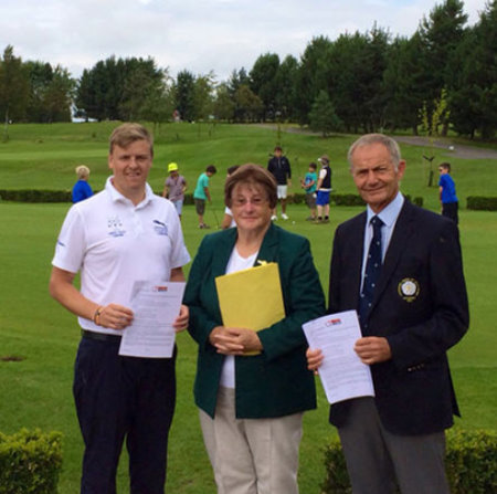 The new Yorkshire County Golf Partnership was officially launched at the signing by (left to right) Andy Herridge, Yorkshire PGA Captain for 2014, Sandra Fenn, County Captain of the Yorkshire Ladies’ County Golf Association, and  John Shaw, President of the Yorkshire Union of Golf Clubs