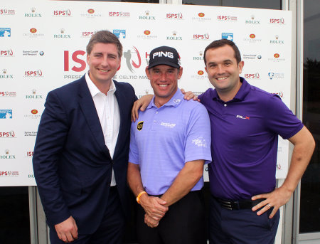 Your Golf Travel founders Ross Marshall & Andrew Harding pictured with Lee Westwood