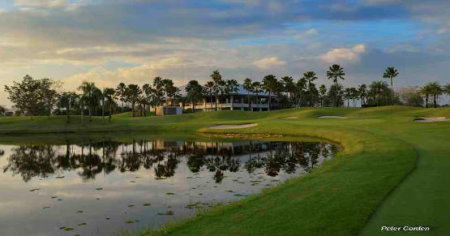 The clubhouse from the 18th hole at Lotus Valley Golf Club, one of the golf course members of Golf In A Kingdom.