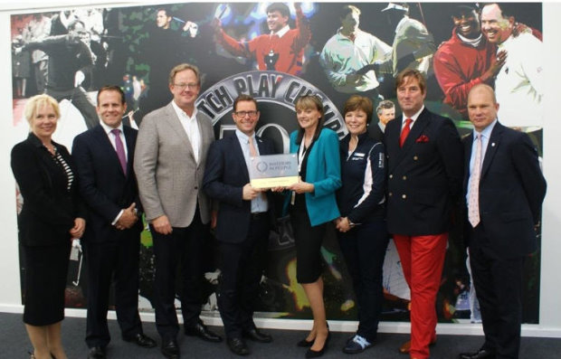 During the staging of the 2014 Volvo World Match Play Championship, London Golf Club receives the Investors in People Gold Award. (L-R) Alex Taskin, IiP Assessor, David Umpleby, Director IiP South, Per Ericsson, President of Volvo Event Management, Paul Devoy, Head of IIP, Janet Smith, LGC HR & Office Manager, Valerie  Steele, PGA European Tour Administrator, Austen Gravestock, LGC Chief Executive, Guy Kinnings, IMG Head of Golf