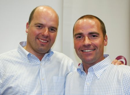 Outgoing TGI Golf chairman Gordon Stewart (left) with his successor Paul McEvoy.