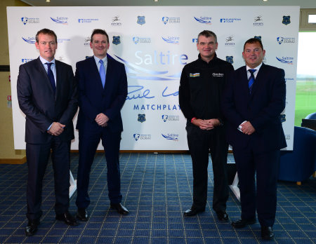 (l-r) Marcus Day, the Head of the Global Golf Division of 4sports, Ben Cowen, The European Tour's Deputy Director of International Policy, Paul Lawrie, and John Black, Vice Captain of Murcar Links Golf Club