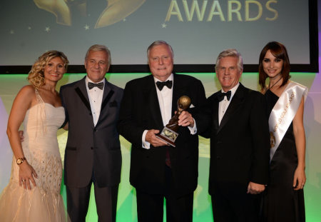 Peter Alliss was recognised with the Lifetime Achievement Award for Services to the Golf Industry (from left) Ela Clark; Graham Frost, Senior Consultant World Golf Awards; Peter Alliss; Steve Rider