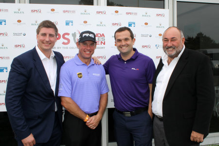 Your Golf Travel co-founders Ross Marshall (L) and Andrew Harding with Lee Westwood and Andrew 'Chubby' Chandler (R)