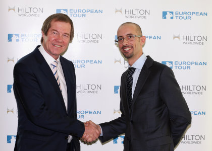 The European Tour's Chief Executive George O'Grady and Aligi Gardenghi, Vice President Marketing, Europe, Middle East & Africa for Hilton Worldwide (Getty Images)