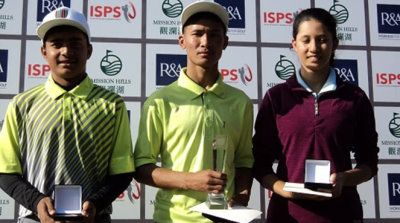 Aryan Kumar [left], Arun Tamang [centre] and Aditi Ghimire [right] were the age-group winners in the Faldo Series Nepal Championship