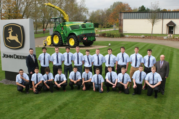 The new 2014/2015 intake of John Deere Ag and Turf Tech apprentices at Langar during their autumn induction, with John Deere and Babcock training managers