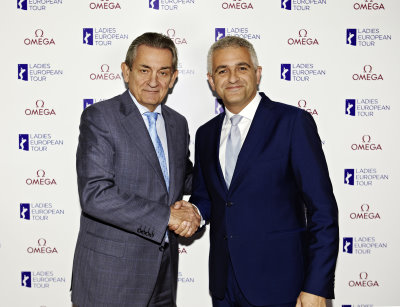 OMEGA President Stephen Urquhart (left)with LET CEO Ivan Khodabakhsh announcing the Ladies European Tour’s 10-year partnership with OMEGA
