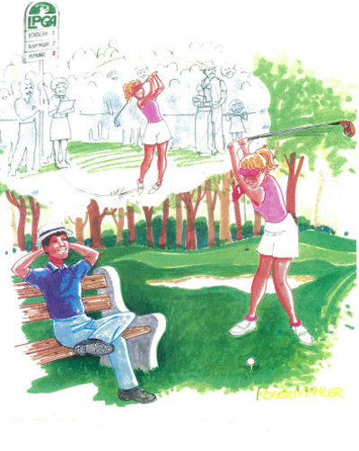 Modern Man and Modern Woman on golf course (Roger Mahler)