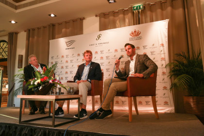 The press conference at The Els Club Dubai (from left) Mike Scully, Managing Director First & Foremost Hotels and Resorts, Ernie Els, founder of Els for Autism Foundation and Florian Mayer, Mayer Family Hotels