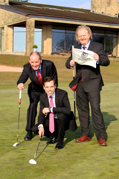 (from left): Andy Stubbs, Managing Director of the European Senior Tour; Ken Skates, Deputy Minister for Culture, Sport and Tourism; and Russell Phillips, Vice President of Facilities and Development at The Celtic Manor Resort
