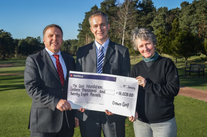 Crown Golf’s Chief Operating Officer Stephen Towers (left) and the company’s Group Retail and Academies Manager Caroline Griffiths with Brendon Pyle, Chief Executive Officer at The Golf Foundation