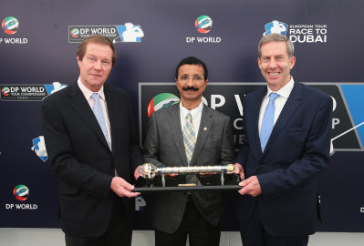 George O'Grady, Chief Executive of the European Tour, His Excellency Sultan Ahmed Bin Sulayem, Chairman of DP World and Keith Waters, Chief Operating Officer and Director of International Policy at the European Tour